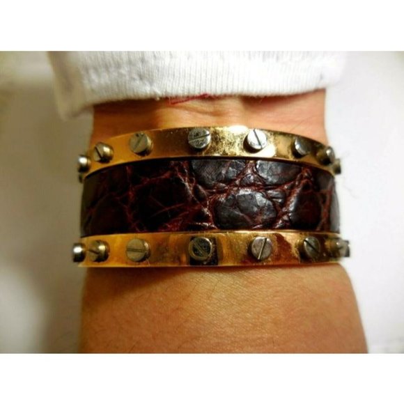 Dolce and Gabbana Brown Croc Gold Tone Cuff - Picture 11 of 11